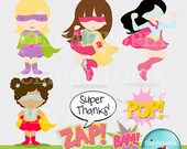 Super Hero Girls Supergirls Cute Digital Clipart for Card Design, Scrapbooking, and Invitations / INSTANT DOWNLOAD Il_170x135