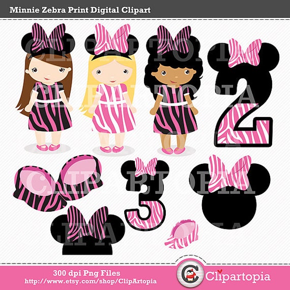 Minnie Zebra Print Digital Clipart /Minnie Pink and Zebra For Personal and Commercial Use / INSTANT DOWNLOAD Il_570xn