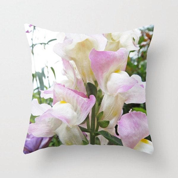 Snapdragon Pillow Cover. Flower. Abstract. Home Decor. Pink. White. Nature. Photo Pillow. Printed, Garden, Floral, Living Room, Pretty