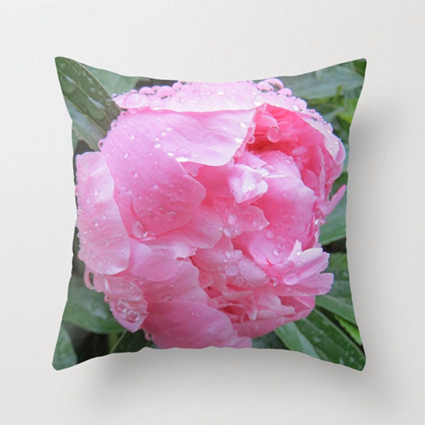 Pink. Photo Pillow Cover. Peony. Floral. Original Art. Water Drop. Home Decor. Girls Room. Housewares. Nature.