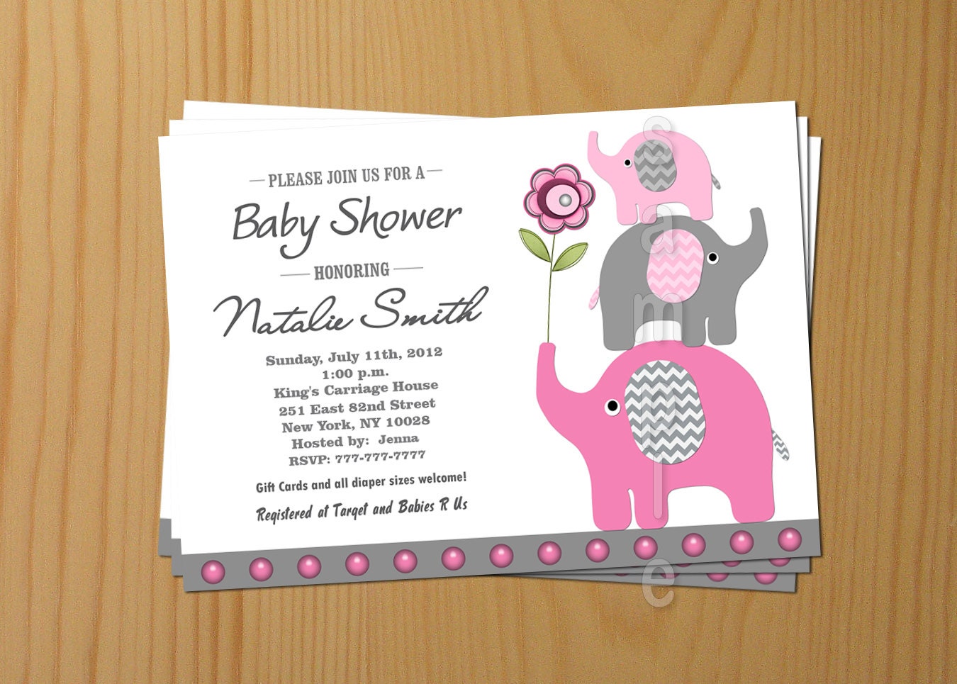 Baby Shower Invitation Girl Baby Shower Invitation Baby Shower Invites Elephant Baby Shower Invitation Printable -Free Thank You Card (133c)