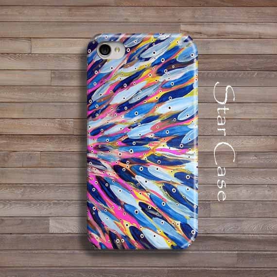 iPhone 4/ 4s and 5 Case - Abstract Fishes - iPhone Hard Case - Cell Phone Cover Purple Blue Colorful Ocean