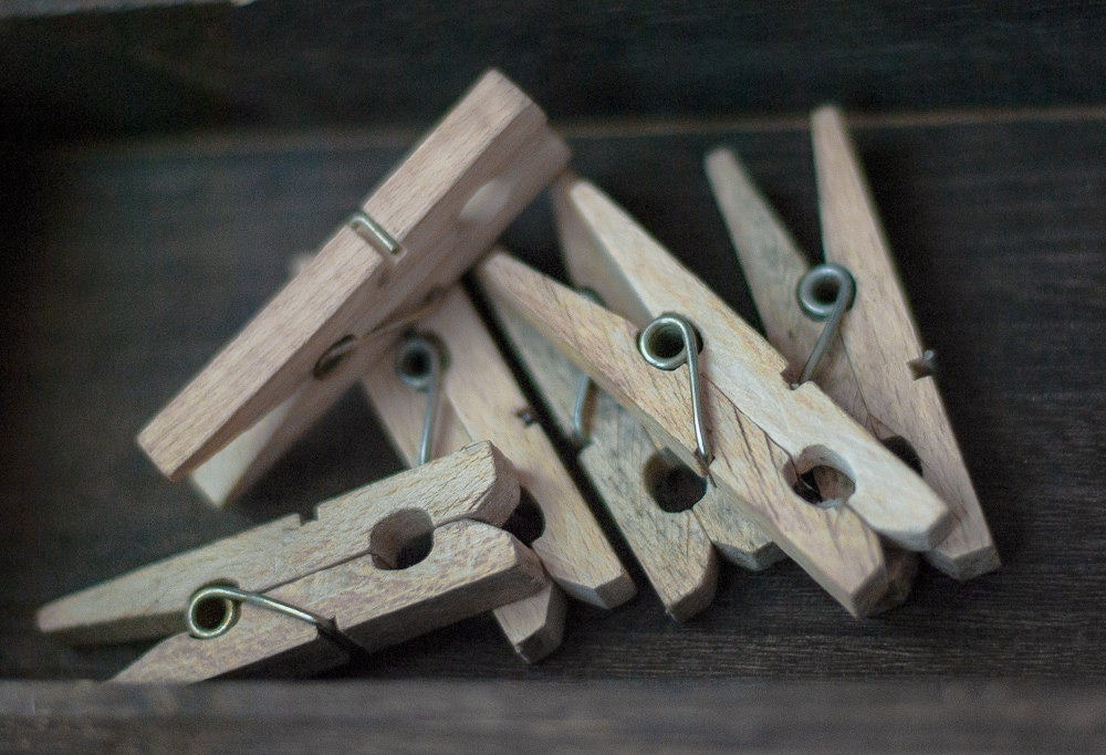 Vintage Clothespins - Natural Wood Clothespins, Standard Size - Set of 6 - OldTimeStories