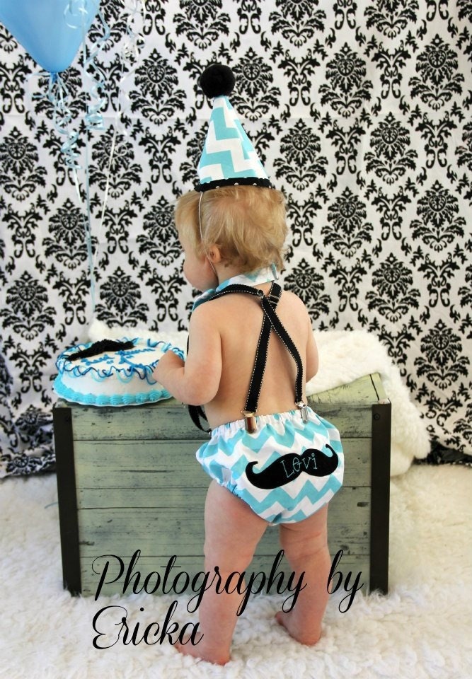Custom Boys Birthday Suit with Diaper Cover, Suspenders, Hat, and Bow Tie (OTHER COLORS AVAILABLE)