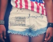 Ameriacn flag shorts,Levis high waist ombre american flag studded shorts by Jeansonly