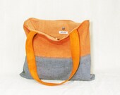 Large canvas tote bag - orange ombre bag - grey ombre tote -  color block bag