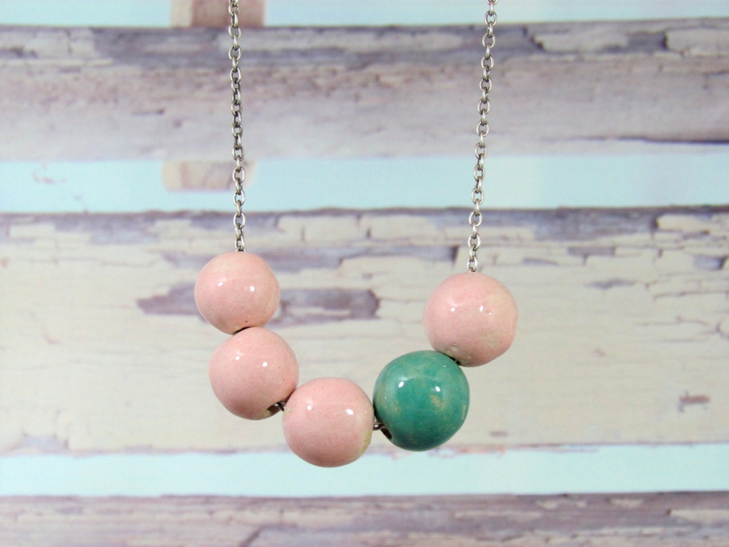 Ceramic jewelry - Balls necklace in pink and teal