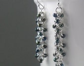 Long Shaggy Loop Sterling Silver Chainmaille Earrings 'Metal' - Drop Earring - Beaded Earring - Metalic Bead -Sterling Silver 925