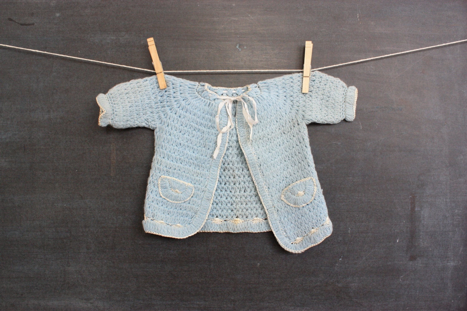 Vintage Baby Blue Knit Ribbon Sweater - thelittlemonsters