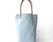 Mercedes Blue organic Linen Cotton Tote with Natural Leather Handle-Buy one,get a gift for free