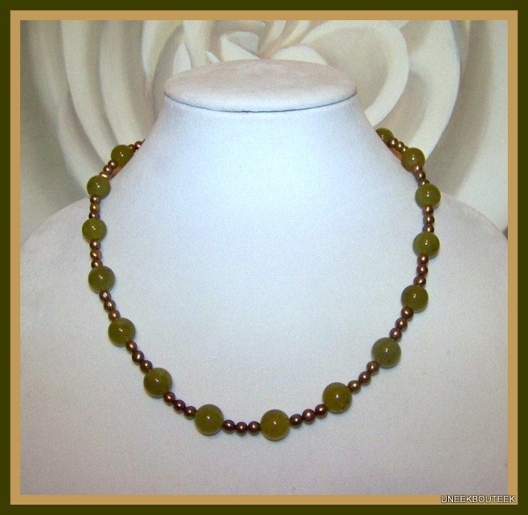 Green Jade & Pearl "PROSPERITY" Necklace -Sterling Silver - Statement Necklace - Matching Bracelet - 2013 Color - June Birthstones