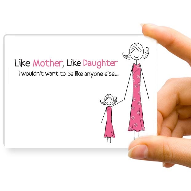 Mother's Day, Like Mother Like Daughter,  I Love You, Pink, Greeting Card, Humorous, Funny, Typography, Blank Single Fold Card