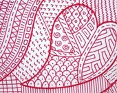 OOAK red zentangle ACEO, abstract art card, original pen art, heart illustration