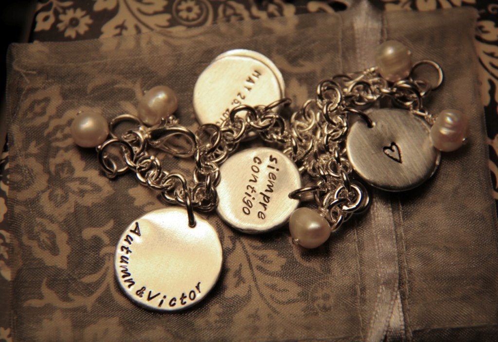 Wedding / annivesary hand stamped charm bracelet.