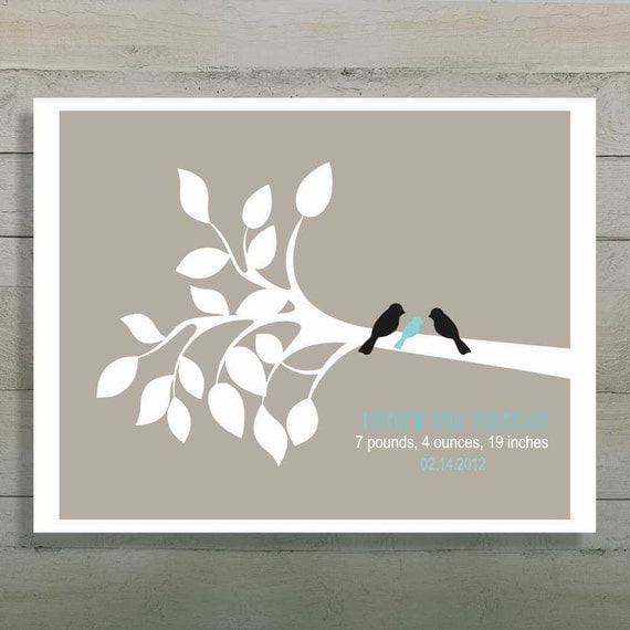 Buy announcements gifts personalized - Birth Announcement Wall Art, Nursery Art Print, Personalized, Baby Bird, Baptismal, Gift for Godchild, Baby Shower