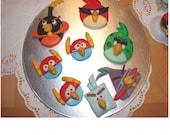 2D Angry Bird Space Edible Toppers Fondant - set of 8 - Nice to decorate your cake / cup cakes.