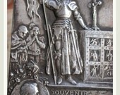 French antique  art deco  joan of arc medal sterling silver bronze frame PopeMedal Roma Italy