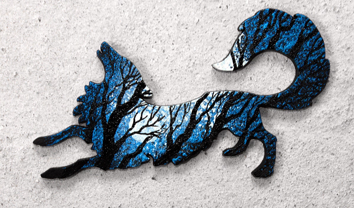 Red Fox Brooch Hair clip Magnet Pendant Wood silhouette fox animal, fantasy, wood fox creative design