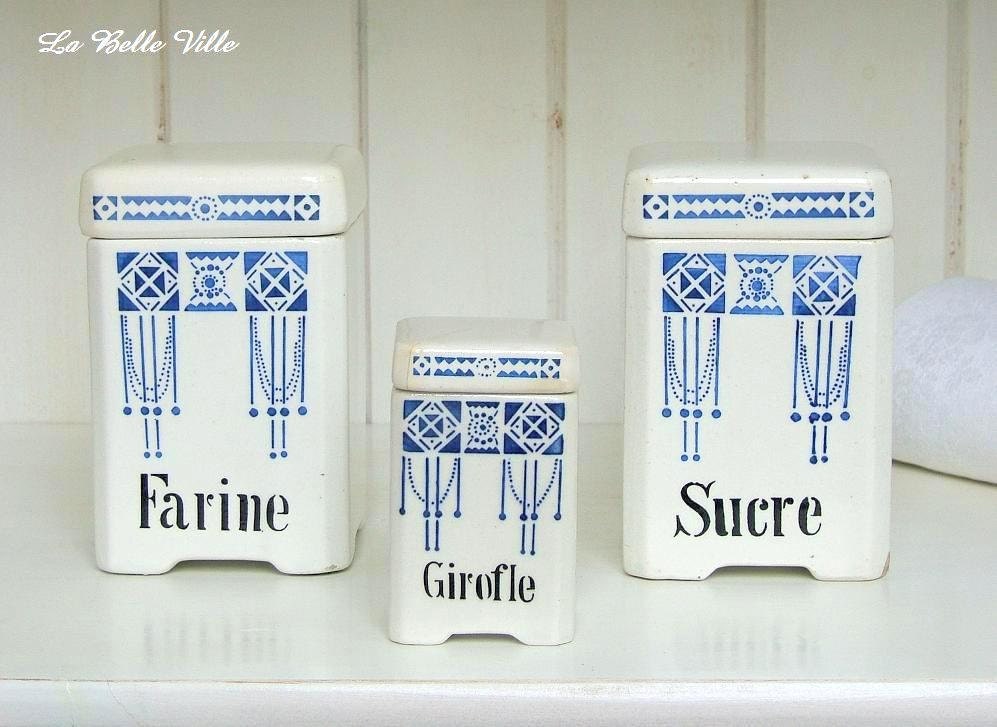 1920s French kitchen canisters - Art Deco storage pots - Set of 3 - LaBelleVille