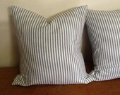 Pair of Farmhouse French Provincial, New Vintage Navy and White Ticking Cushion, Pillow Covers.