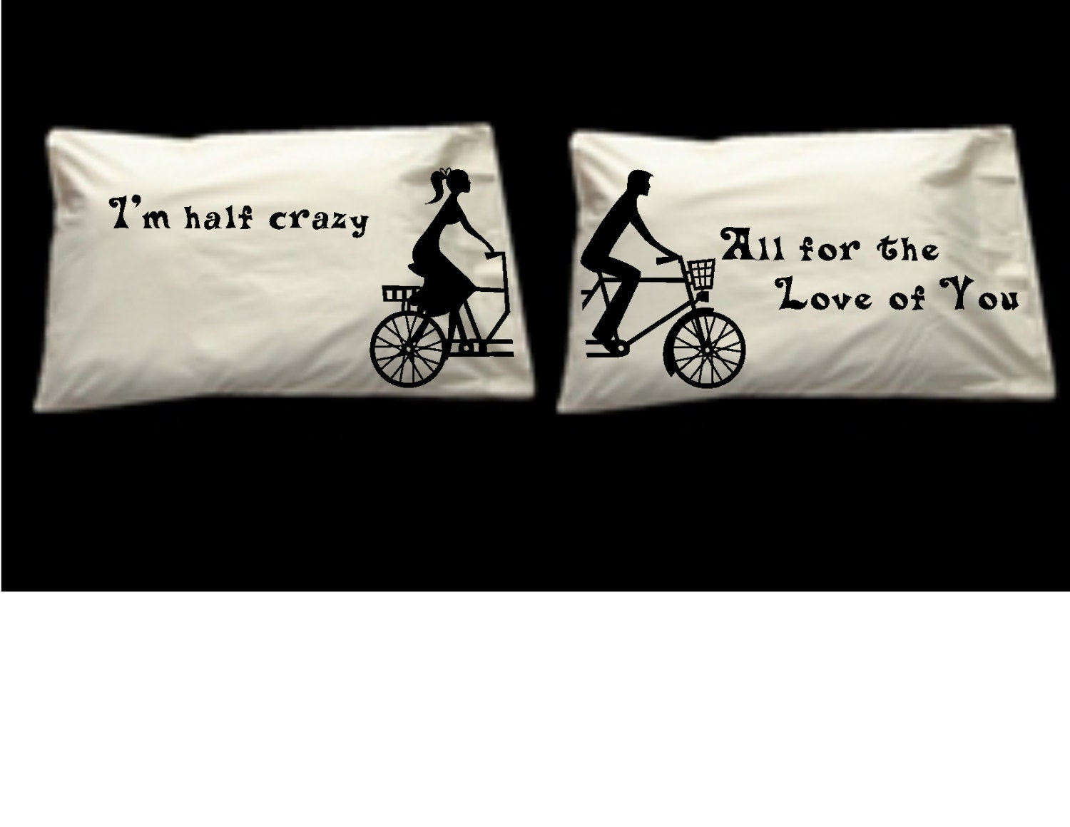 Bicycle built for two 2 pc Decorative Pillowcase, Wedding, anniversary gift, bedroom decor