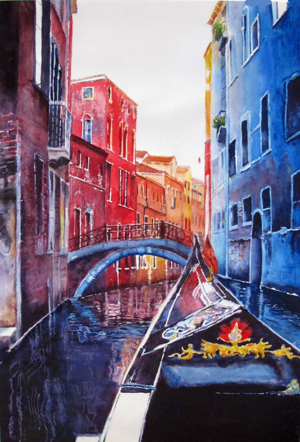 Venice Gondola Ride Original Watercolor Painting By Patchoffrut