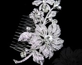Luxury Wedding Flower Bee Hair Comb, Clear Swarovski Crystal Rhinestone Bridal Headpiece, Vintage Inspired Bridesmaid Gift-128088017