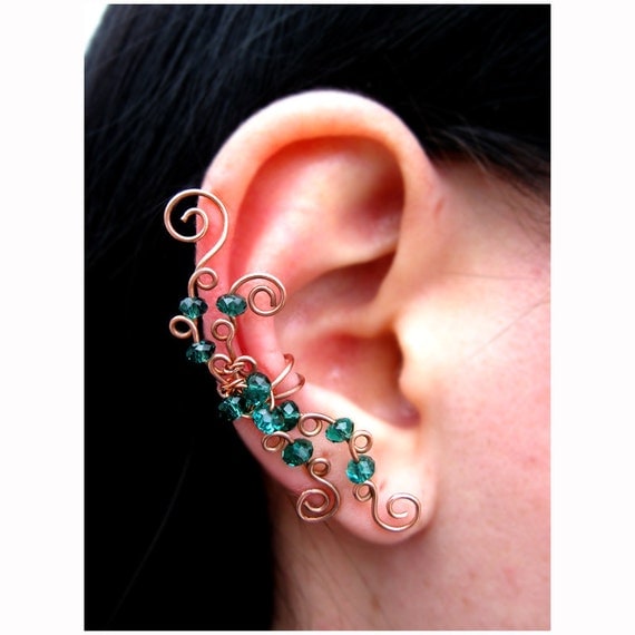 Ear Cuff Copper Earring Green Unique Jewelry by ExquisiteStyle