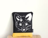 Black makeup bag / linen pouch/ screen printed Fox design - MUNIshop