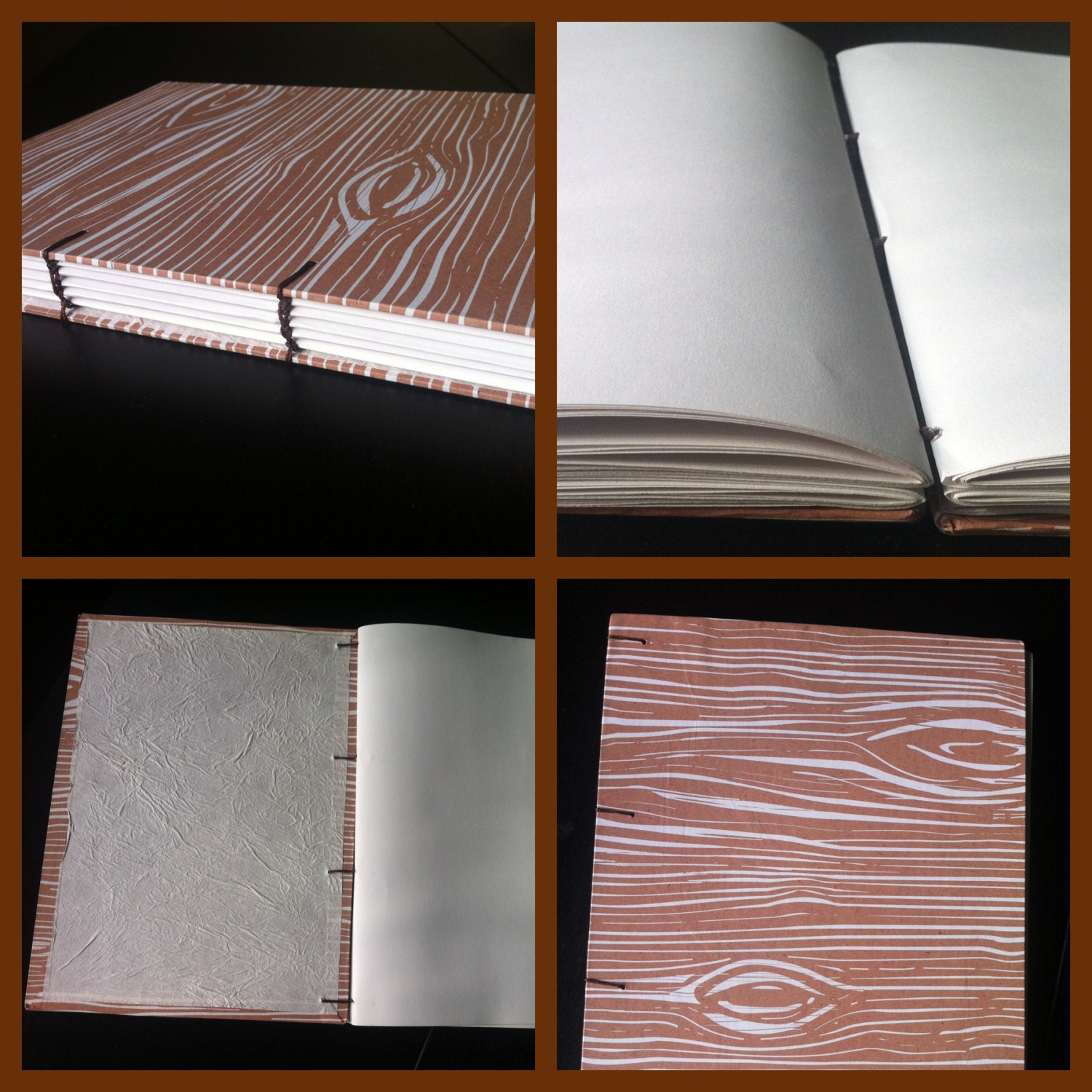 Wood Grain Pattern Coptic-stitched journal or sketchbook  9x12 CUSTOMIZABLE