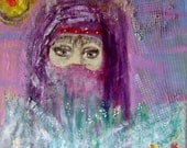 Mixed Media Original ,  16 x 20 inches,  Arabian Woman , Gallery Wrapped  Ready to Hang