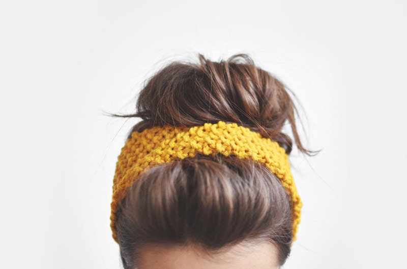 Yellow headband, ear warmer / Hand knitted