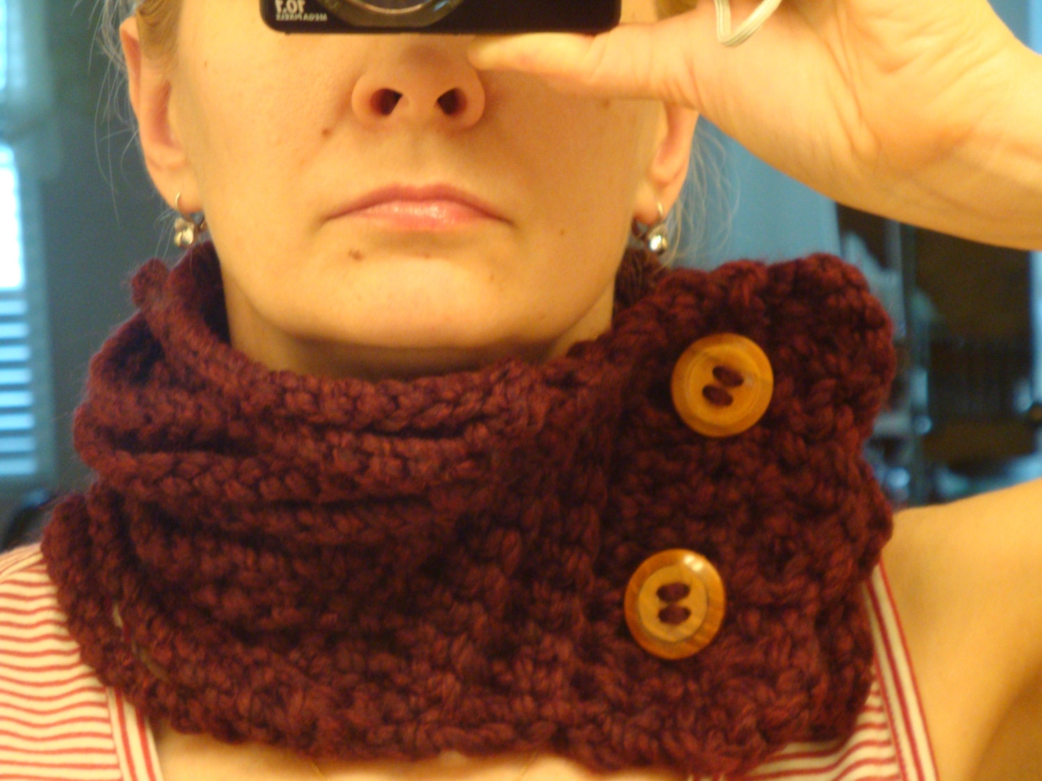 Chunky Cowl chained, Chunky Neck  Warmer, Buttoned Scarf, Handmade