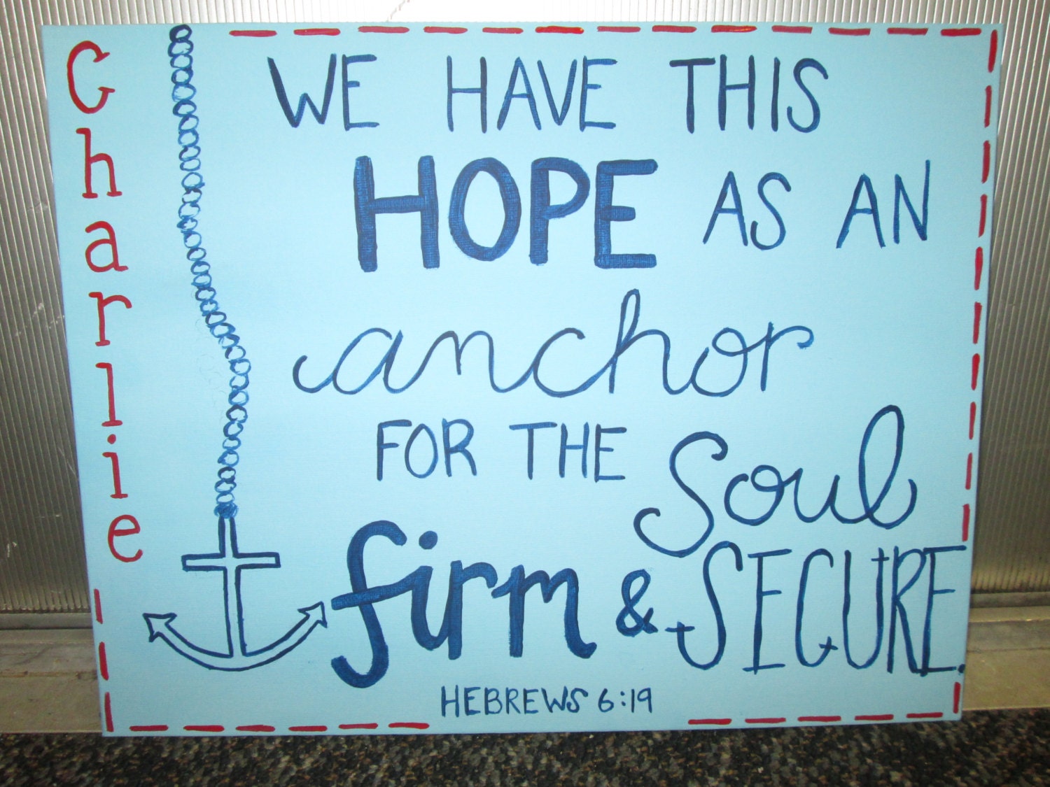 Original Art Canvas Painting Personalized Name- Anchor Verse and Personalized Name 11 x 14