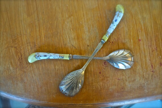 Vintage Salad Serving Spoon and Fork Sheffield by SistersBias