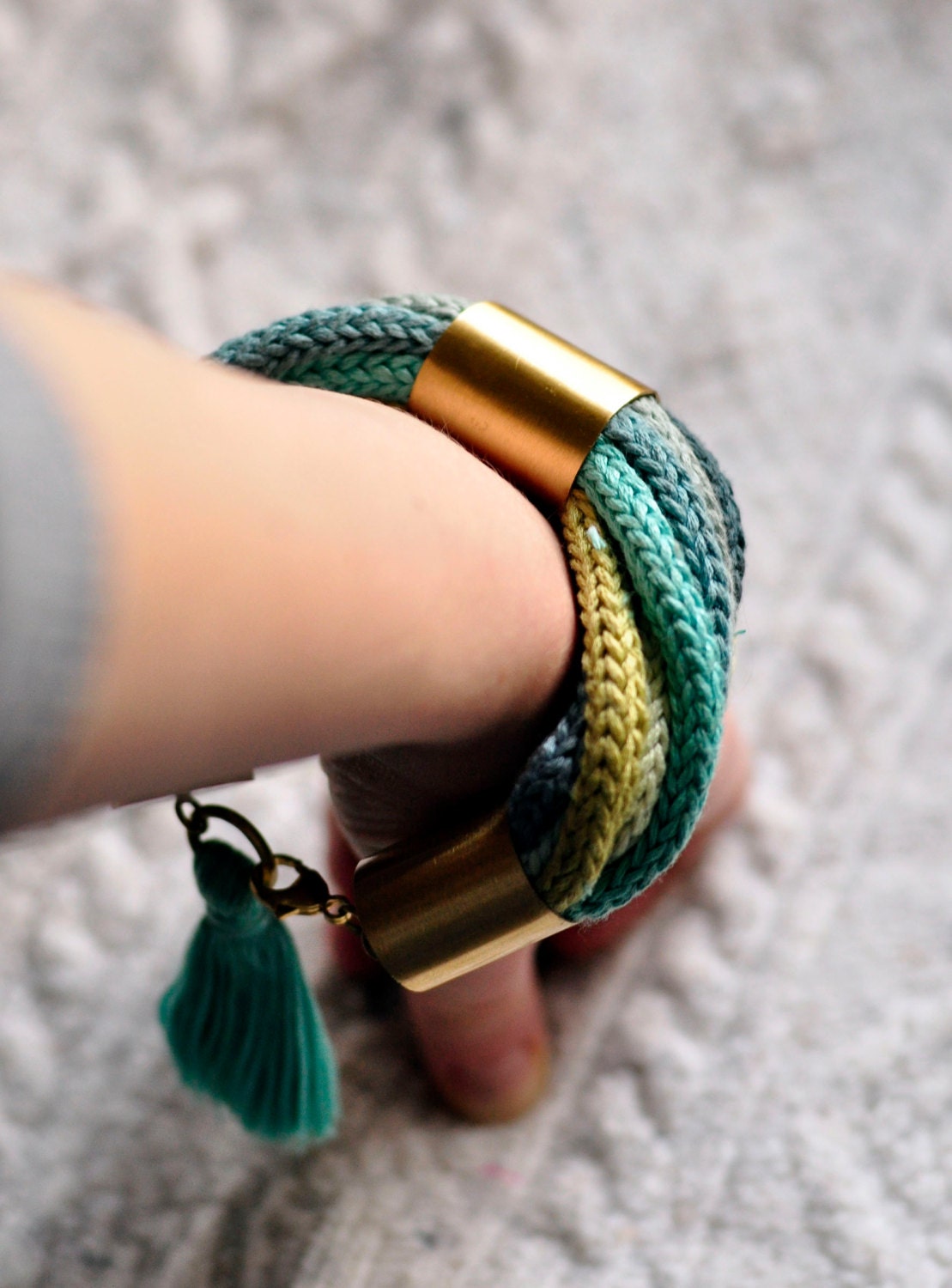 Braided bracelet MultiColor knot Brass fringe rope