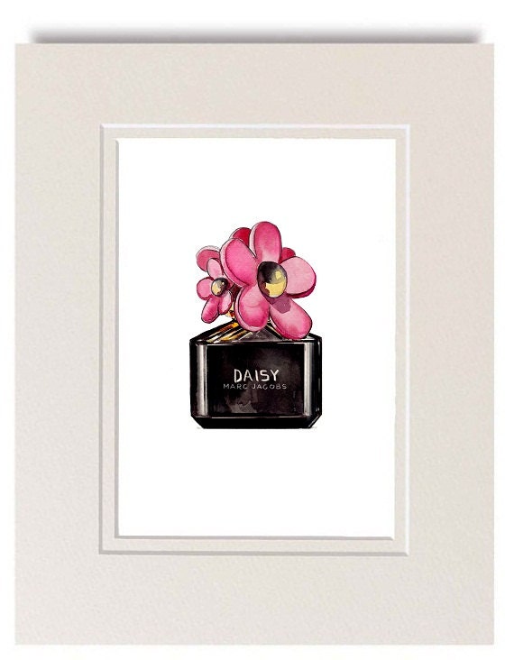 Wall Decor, Pink and Black Girl's Room Decor, Marc Jacobs Perfume Bottle watercolor illustration, Watercolor Fashion Illustration, Art Print
