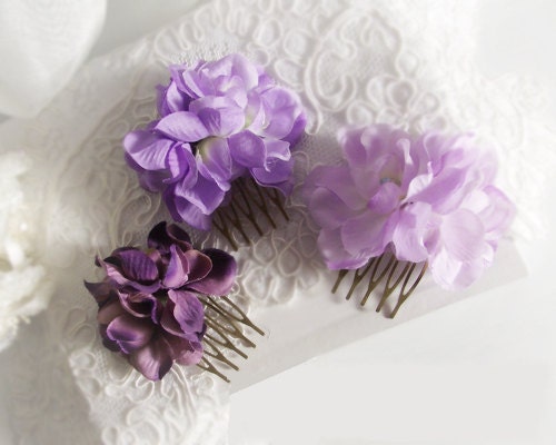 Bridal Hair Flower. Purple Wedding Hair Accessories. Bridal Hair Accessories. Wedding Headpiece. Purple Hydrangea Hair Accessories