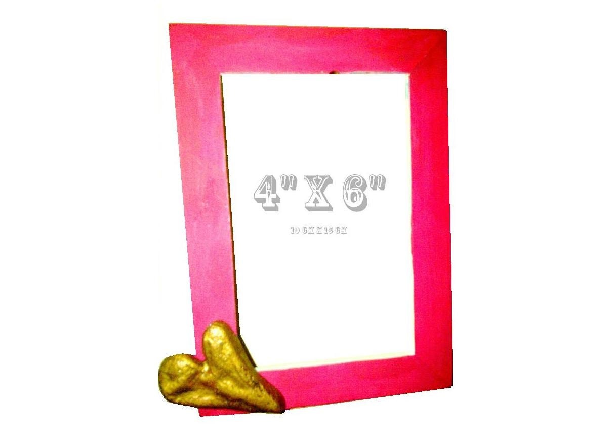 gold heart bright pink picture frame 4x6 wooden picture frame painted wood picture frame gilded gold heart girls decor