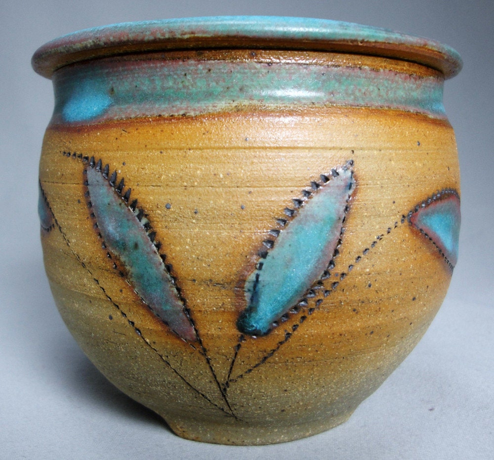 Jar - Great for Leftovers or Storage Food Sugar Salt Cotton Balls Qtips Blue Leaves - SOLD