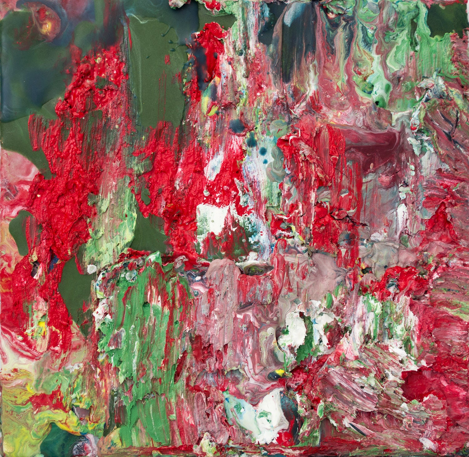 Signed Print of ColorCommentary: Red & Green, abstract painting, 8"  x 8"