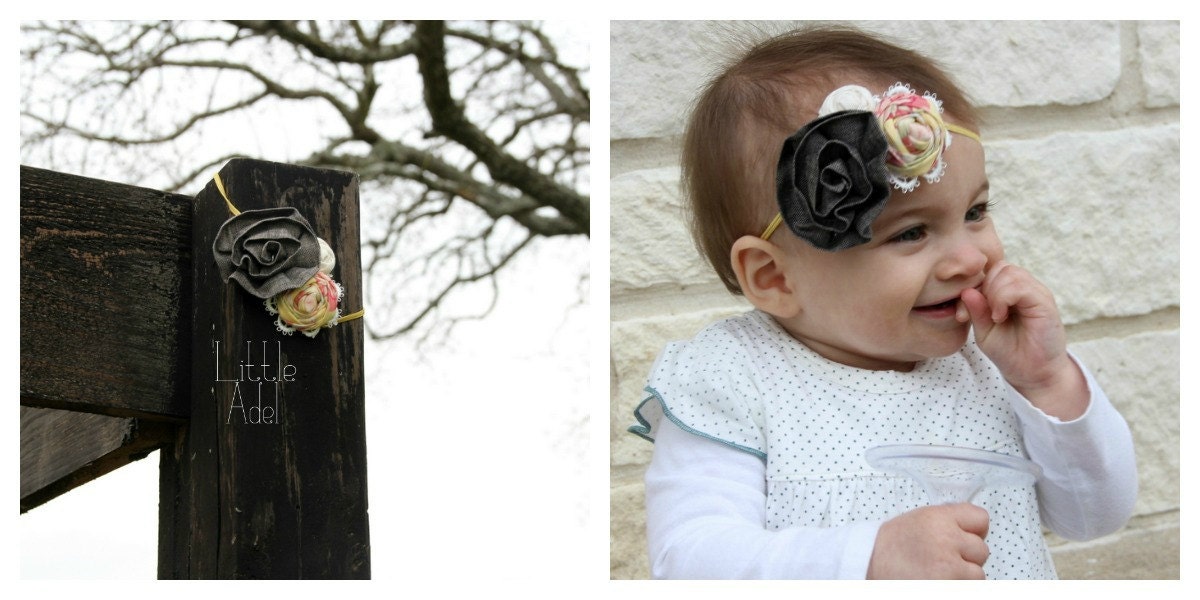 Country Chic: Ruffled Flower & Rosette Headband or Clip for Infant or Children