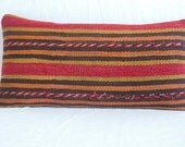 40 Years Old Lumbar Pillow Kilim Pillow Cover Bolster Pillow Wool Handmade Decorative pillow 10 x 20 old turkish pillow bohemian colorful