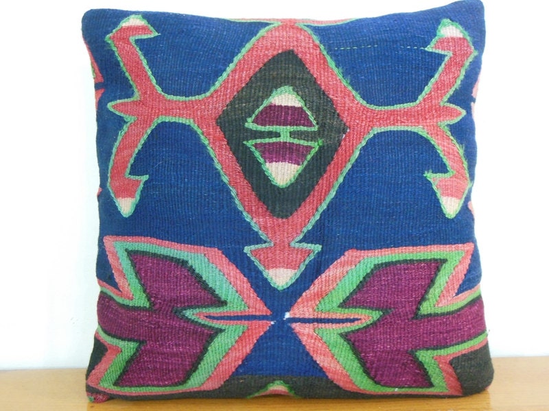 Bohemian Wool Turkish Kilim Pillow Cover Blue Throw Pillow 20 Navy Pillow Cover Navy Blue Decorative Pillow Rustic Pillow Rustic home decor
