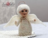 White angel, felted toy angel, miniature doll with needlefelted face.