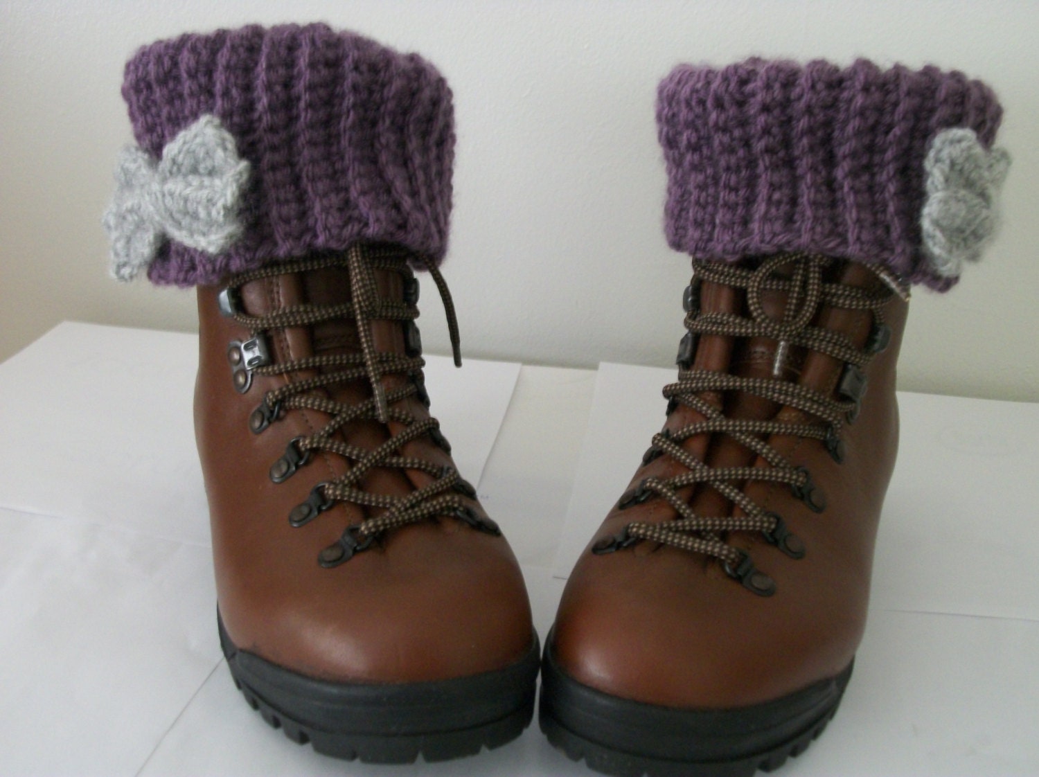 Boot Liner/Leg Warmers Crocheted in Dusty Purple