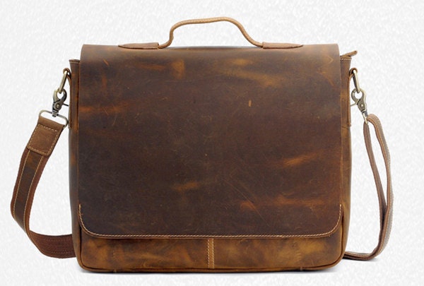 Handcrafted Leather Briefcase / Messenger / Laptop / Men's Bag in Dark Brown