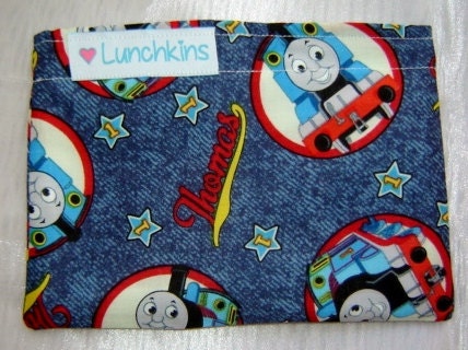 SNACK Bag Blue Thomas Tank Engine Print Reusable with  Nylon Lining