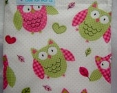 SANDWICH Snack BAG Pink OWL Design Reusable with Nylon Lining