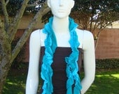 Scruffle Scarf - Multicolor - TurqTeal (Ruffled, Upcycled Infinity Tshirt Scarf in Turquoise and Teal)